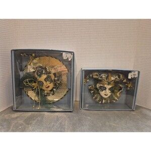 VTG Dolomite Mask Collection By Timeless Treasures Set Of 2 Emerald/Gold